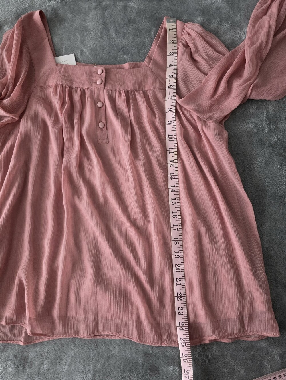 LC Lauren Conrad Pink Peasant Top NWT Square Neck Boho Cottagecore Chiffon Large - Picture 10 of 11